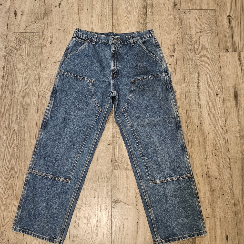 Vintage Carhartt Men's Blue Dungaree Fit Double Knee Carpenter Jeans 36×30